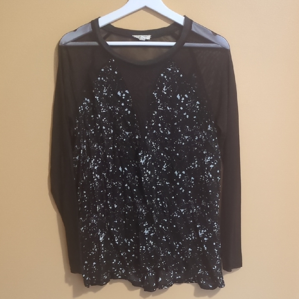 Silence + Noise Black and White Sheer Sleeve Blouse